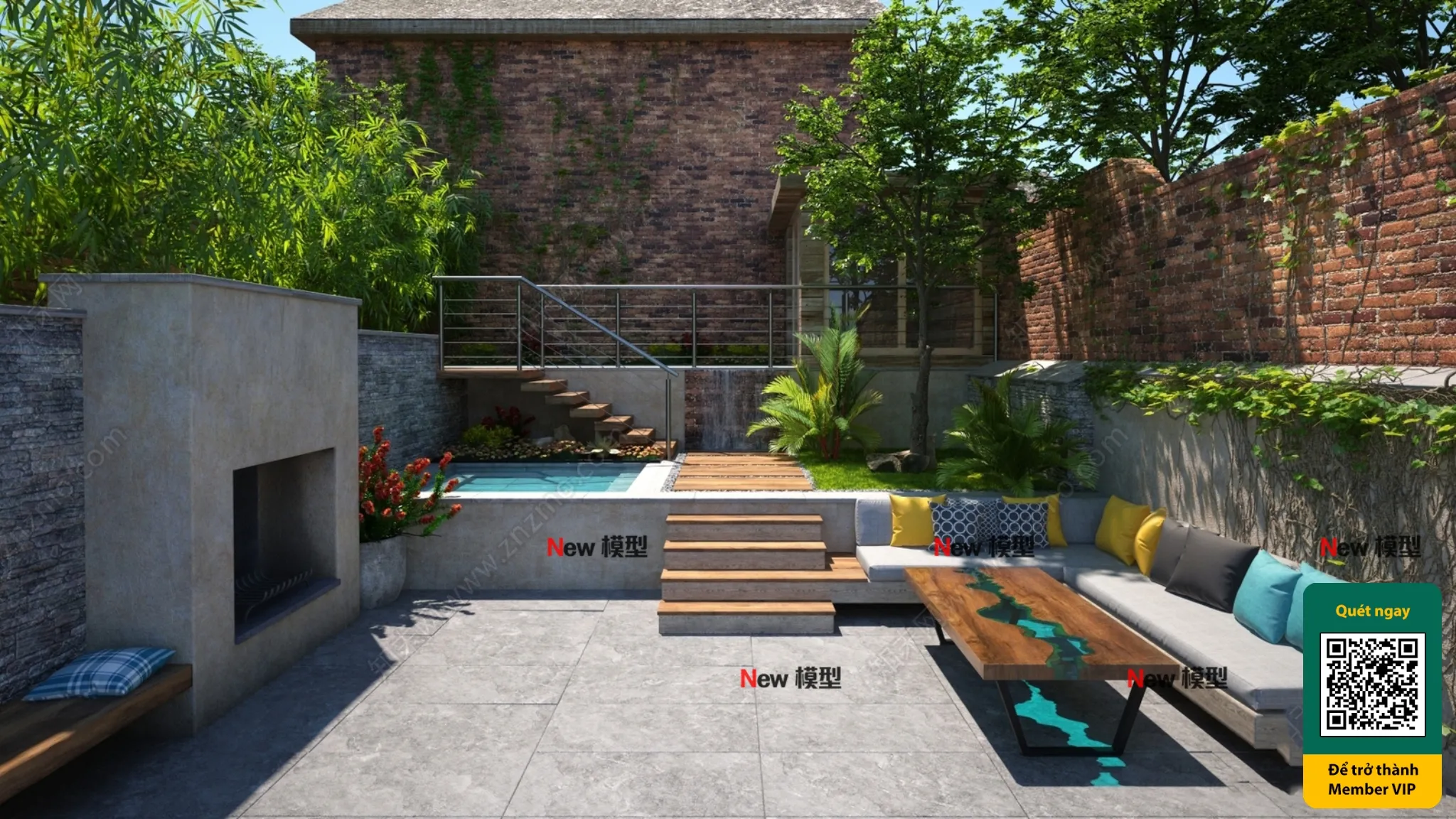 COURTYARD - VRAY / CORONA - 3D MODEL - 6619