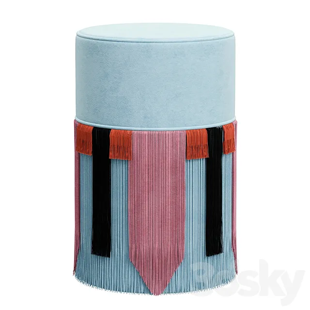 Couture Light Blue Pouf with Geometric Fringe Lorenza Bozzoli Design 3D Model