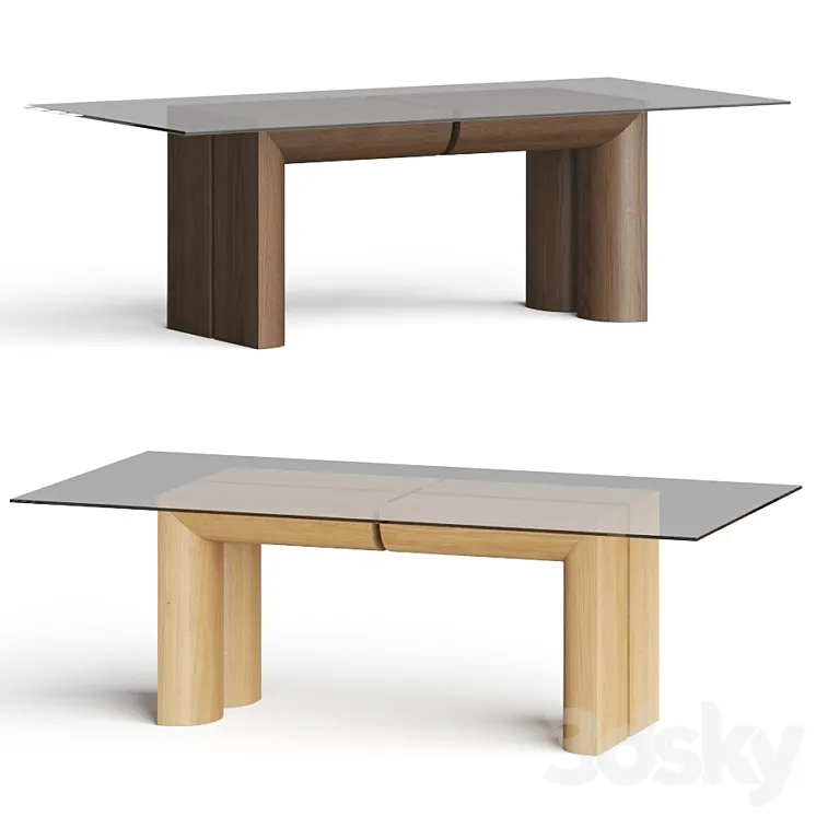 Crate and Barrel Emma Wood and Glass-Top Dining Table 3D Model Free