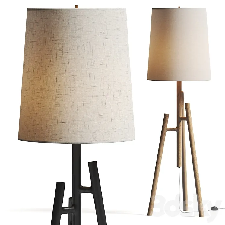 Crate and Barrel Lockeland Walnut Tripod Floor Lamp 3D Model Free
