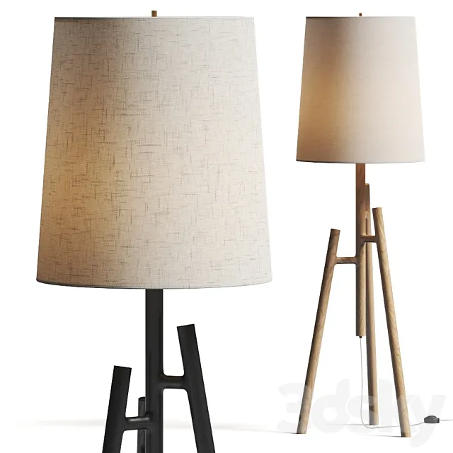 Crate and Barrel Lockeland Walnut Tripod Floor Lamp 3D Model