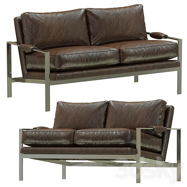 Crate and Barrel Milo Baughman Leather Settee 3D Model