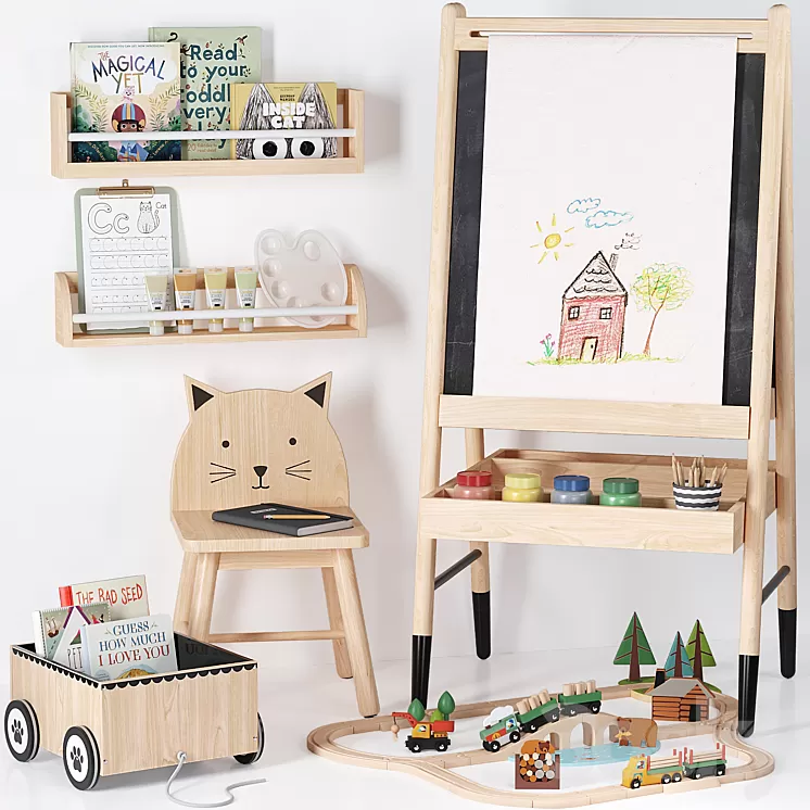 Crate and Barrel Wooden Art Easel Toy and Decor for Kids 3D Model Free