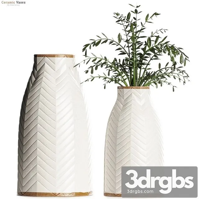 Crate & Barrel Adra Vases With Plants 3D Model Free