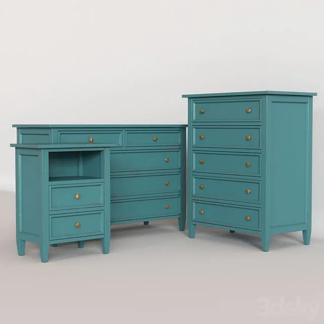 Crate Barrel Harbor Blue Chest Dresser Nightstand 3D Model