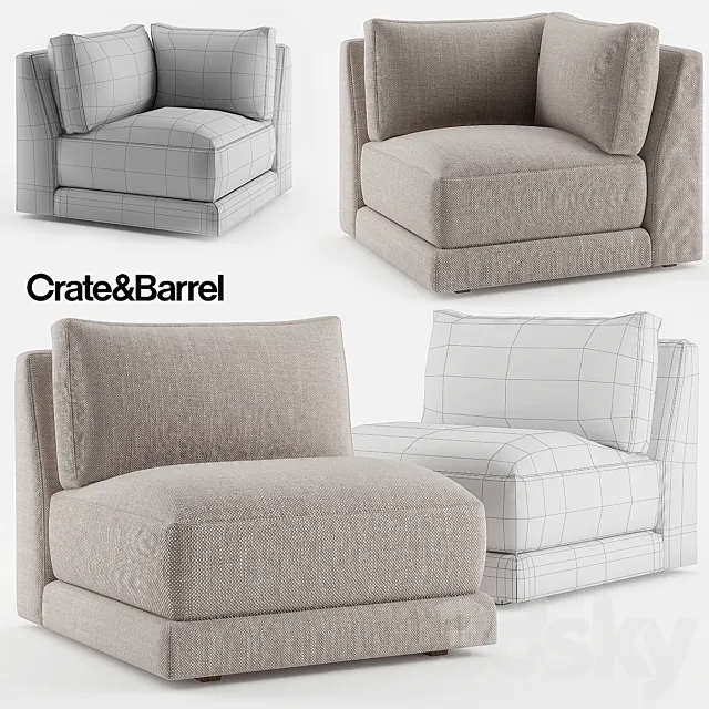 Crate & Barrel Moda Armless Chair + Moda Corner Chair 3D Model