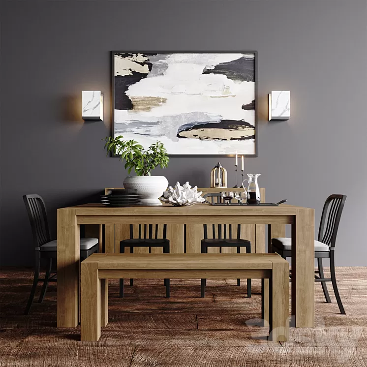 Crate & Barrel Natural Dining Collection 3D Model