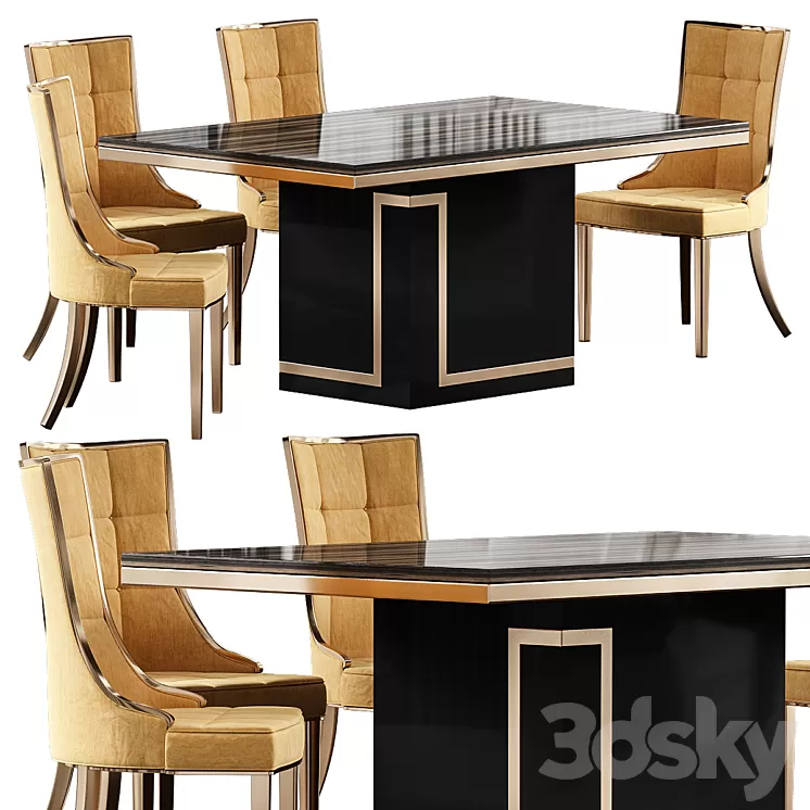 Cream marble dining table 3D Model Free