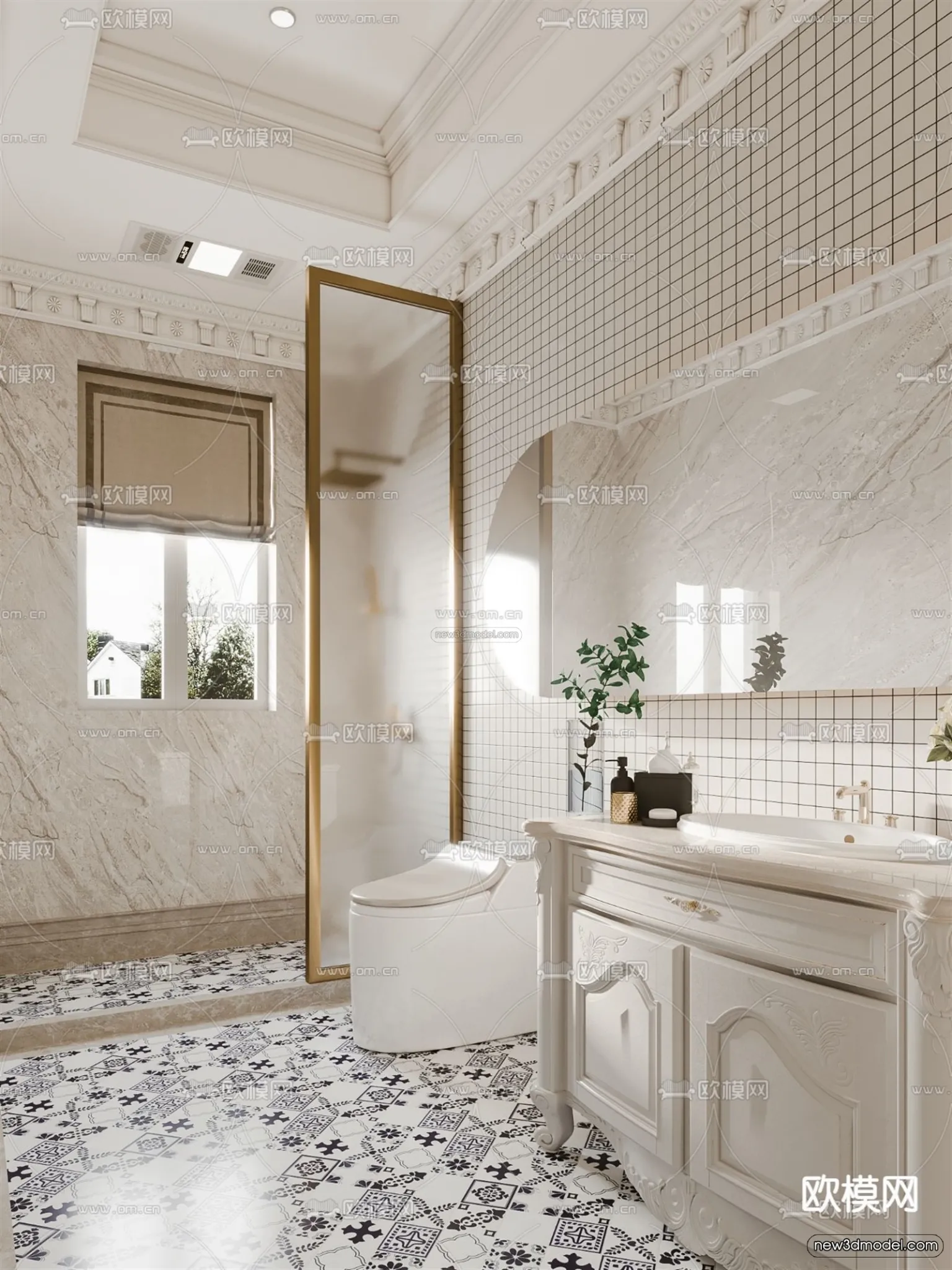 Cream Style Interior 3D Blocks - Bathroom 3D Model - 273