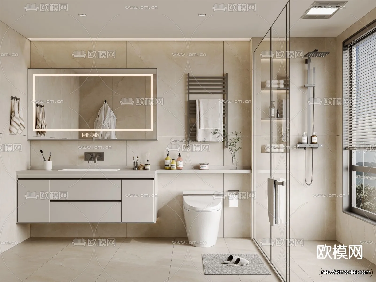 Cream Style Interior 3D Blocks - Bathroom 3D Model - 274