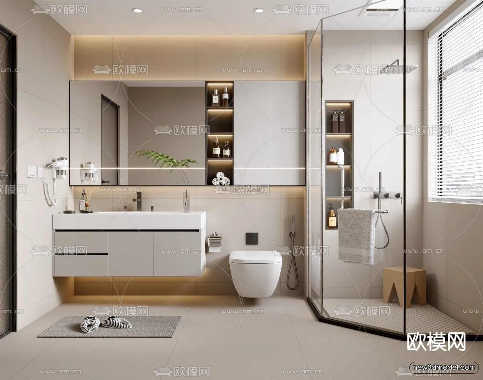Cream Style Interior 3D Blocks - Bathroom 3D Model - 280