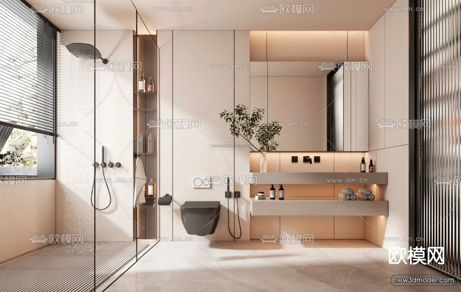 Cream Style Interior 3D Blocks - Bathroom 3D Model - 281