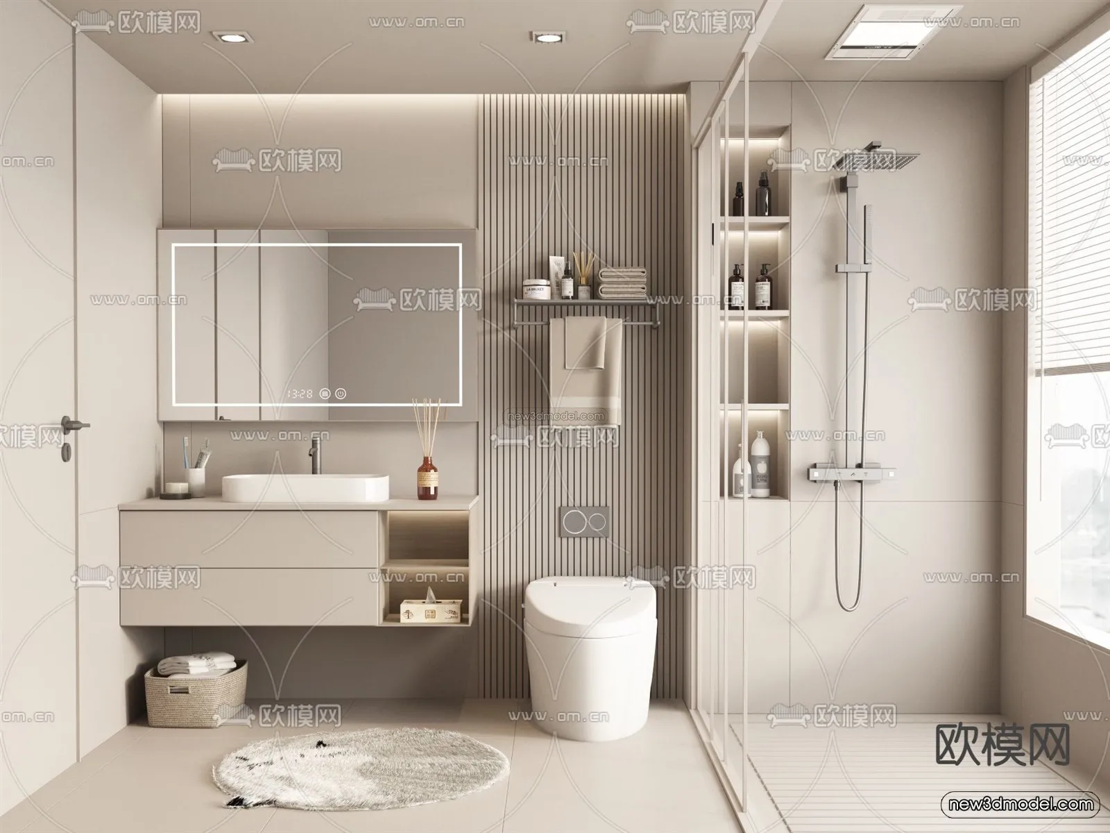 Cream Style Interior 3D Blocks - Bathroom 3D Model - 285