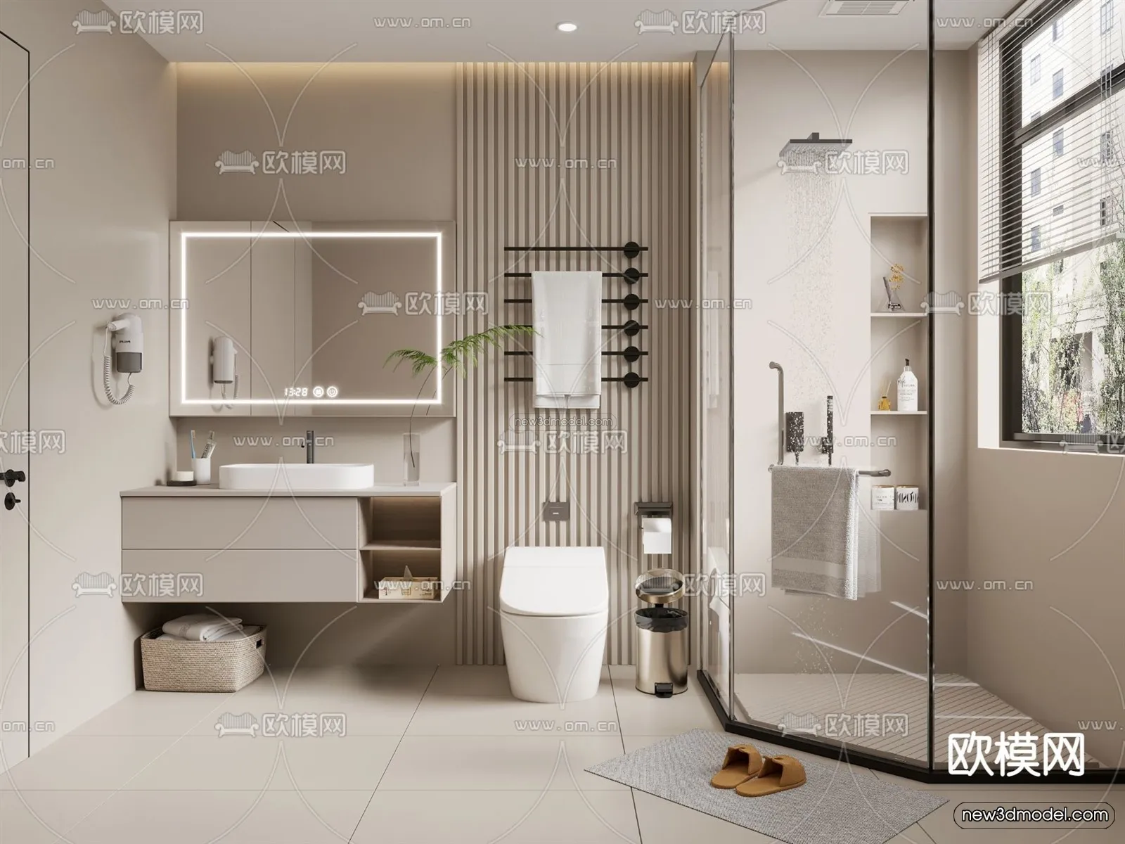 Cream Style Interior 3D Blocks - Bathroom 3D Model - 286