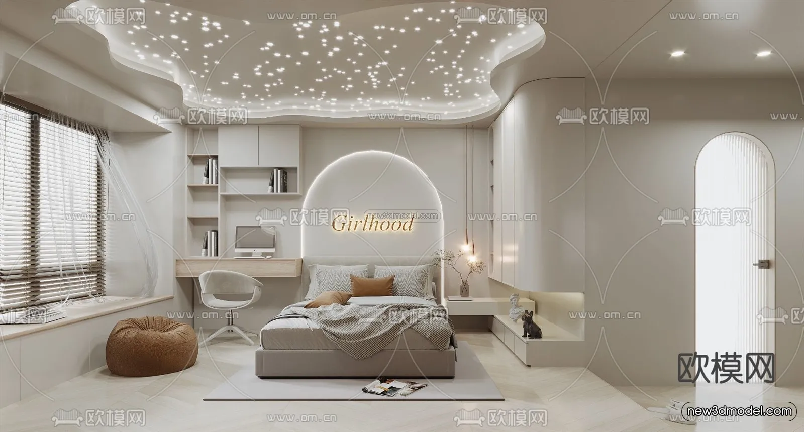 Cream Style Interior 3D Blocks - Bedroom 3D Model - 186
