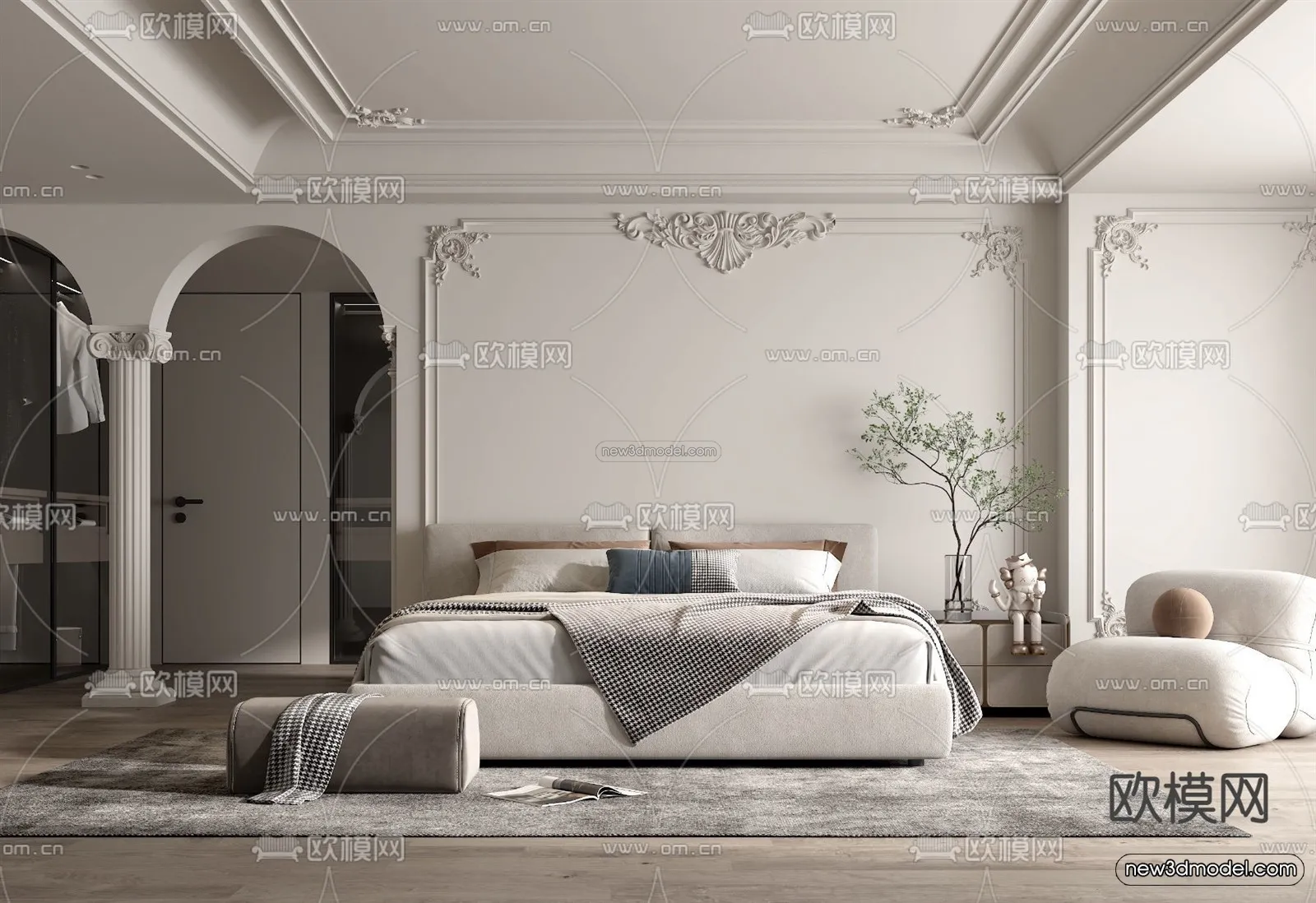 Cream Style Interior 3D Blocks - Bedroom 3D Model - 195