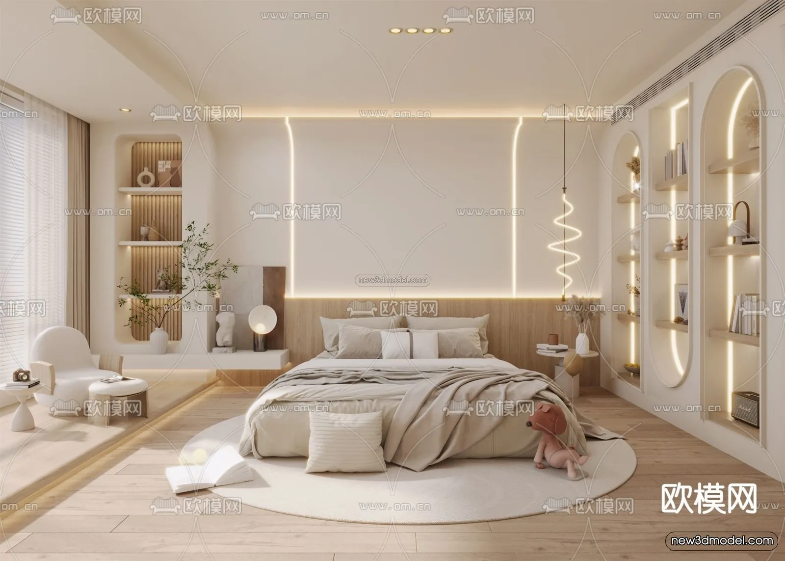 Cream Style Interior 3D Blocks - Bedroom 3D Model - 197