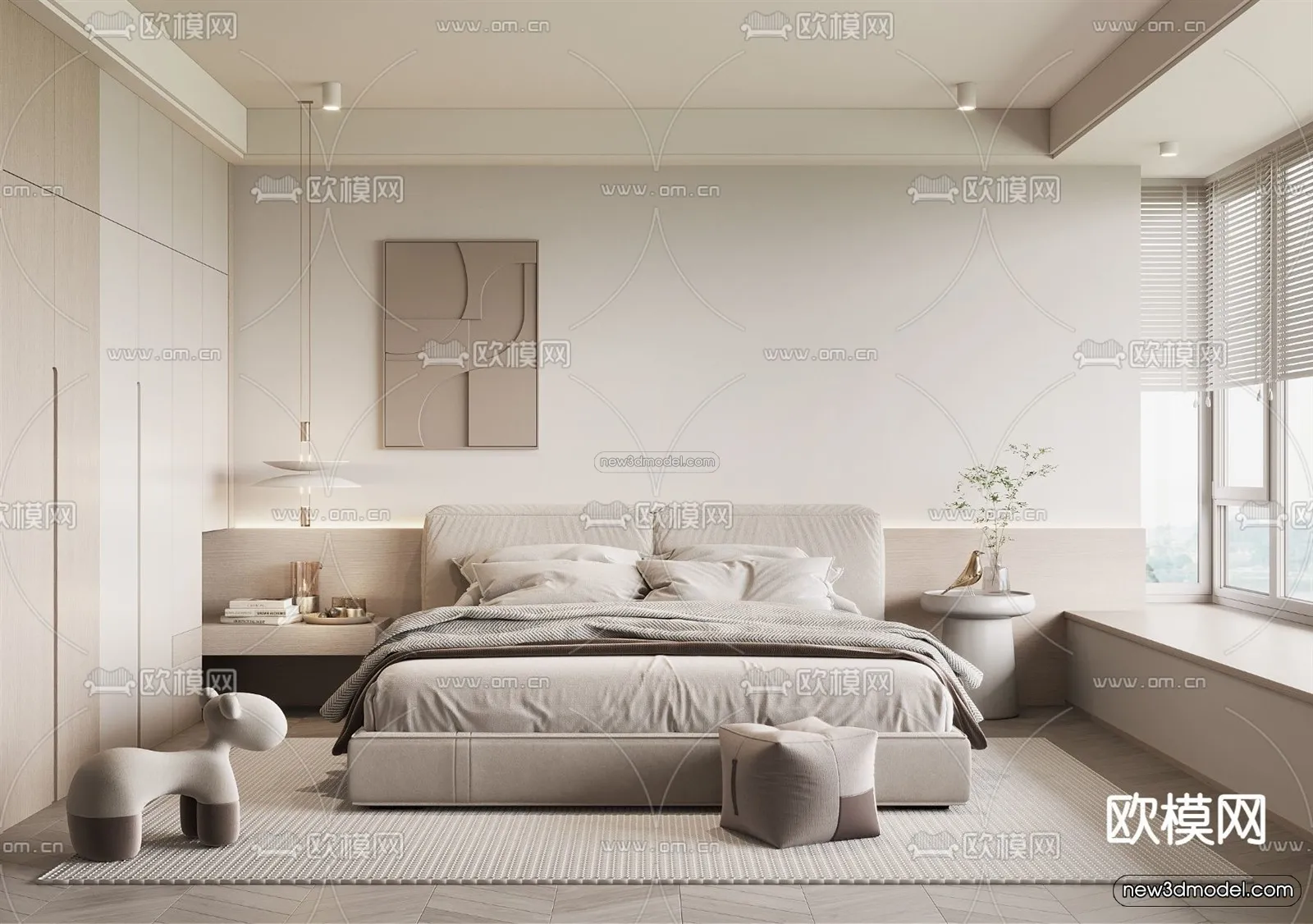 Cream Style Interior 3D Blocks - Bedroom 3D Model - 199