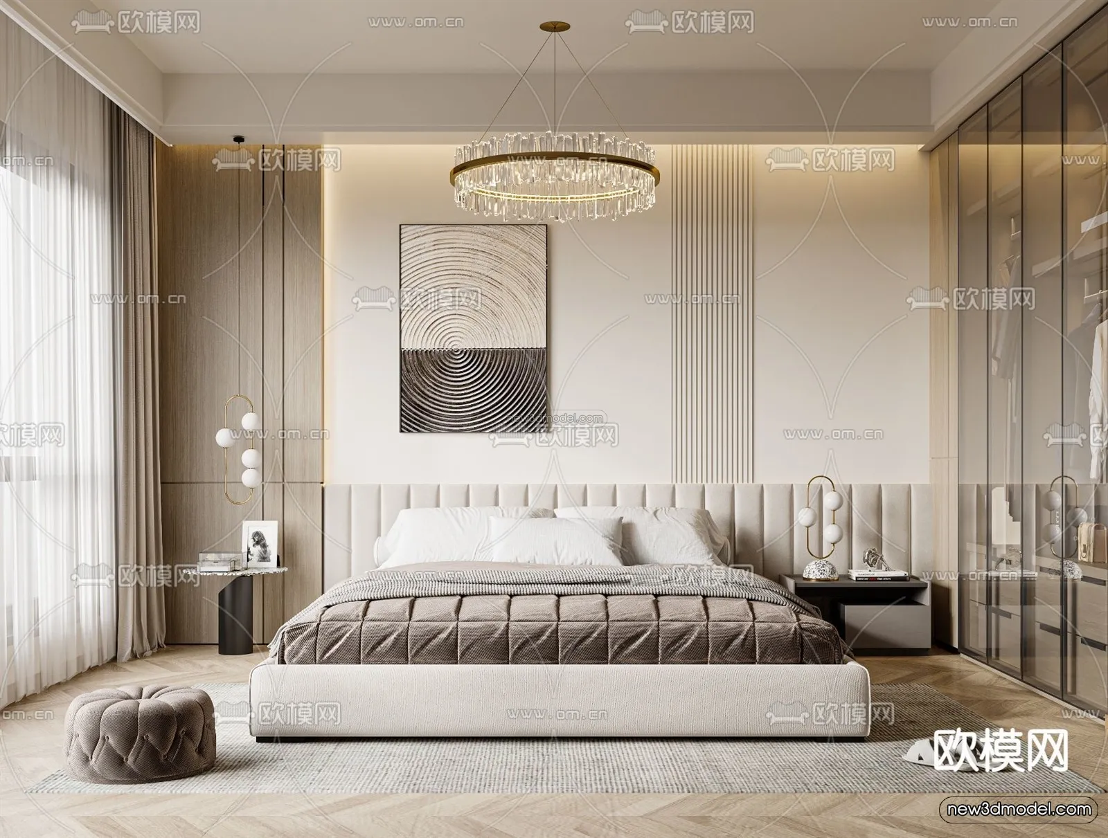 Cream Style Interior 3D Blocks - Bedroom 3D Model - 200