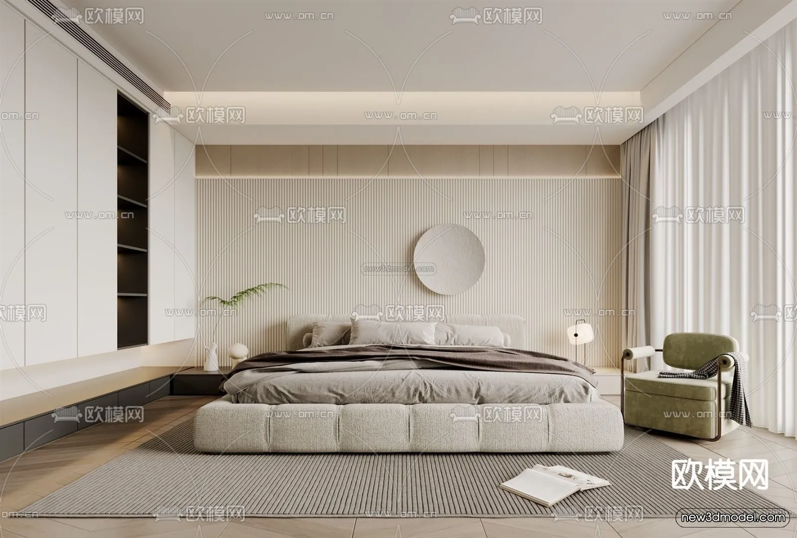 Cream Style Interior 3D Blocks - Bedroom 3D Model - 201