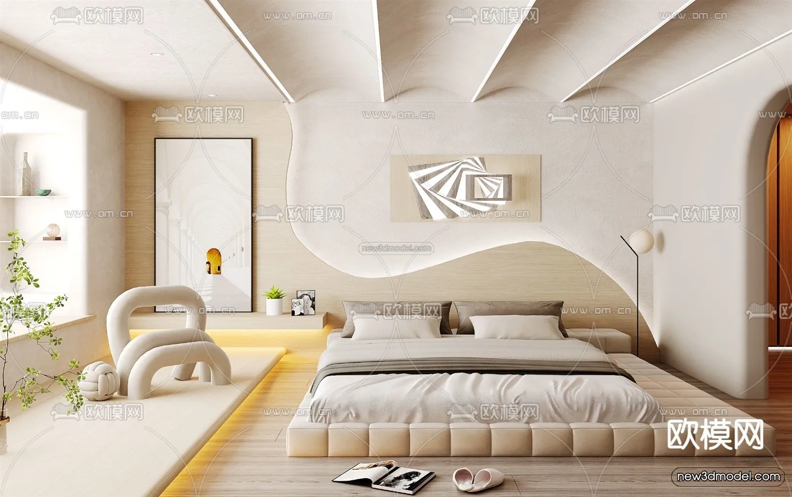 Cream Style Interior 3D Blocks - Bedroom 3D Model - 202