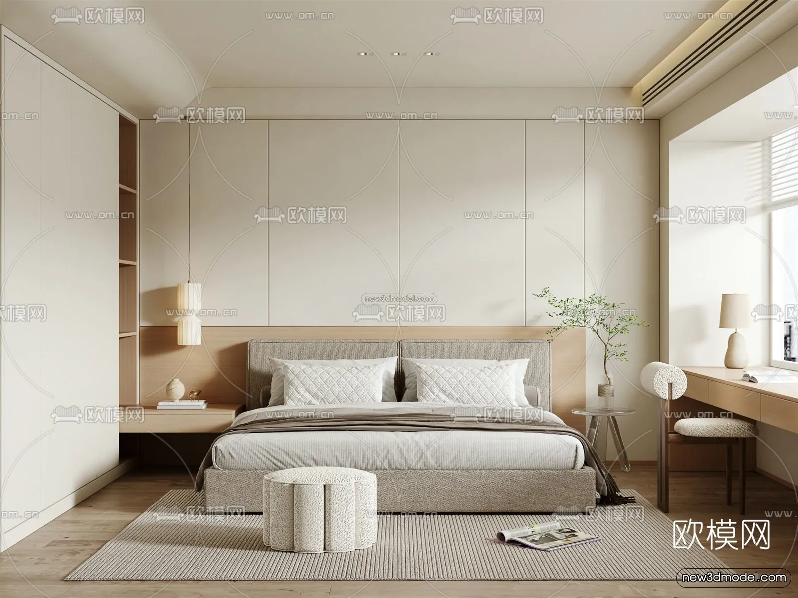 Cream Style Interior 3D Blocks - Bedroom 3D Model - 209