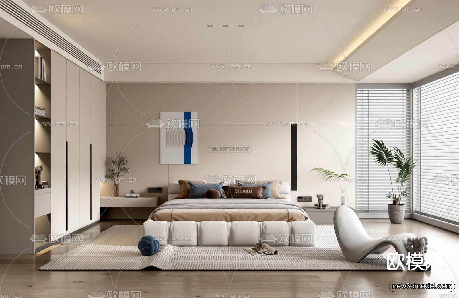 Cream Style Interior 3D Blocks - Bedroom 3D Model - 211