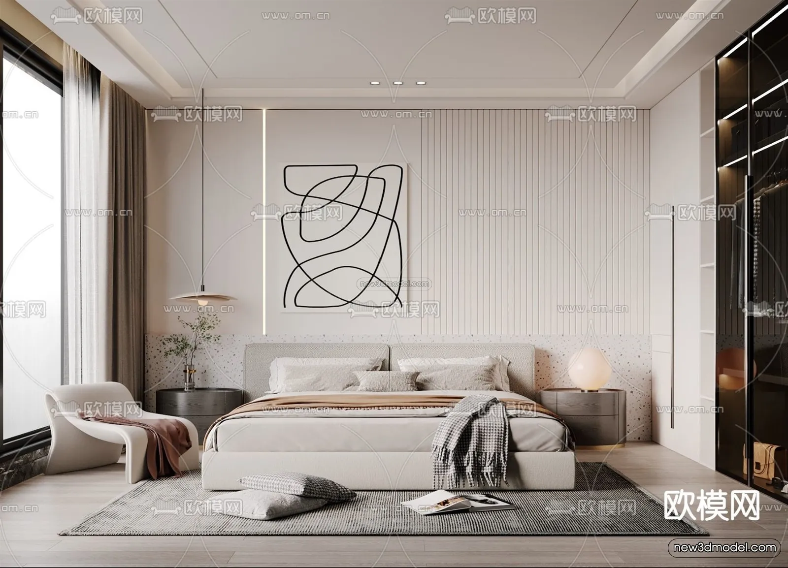 Cream Style Interior 3D Blocks - Bedroom 3D Model - 212