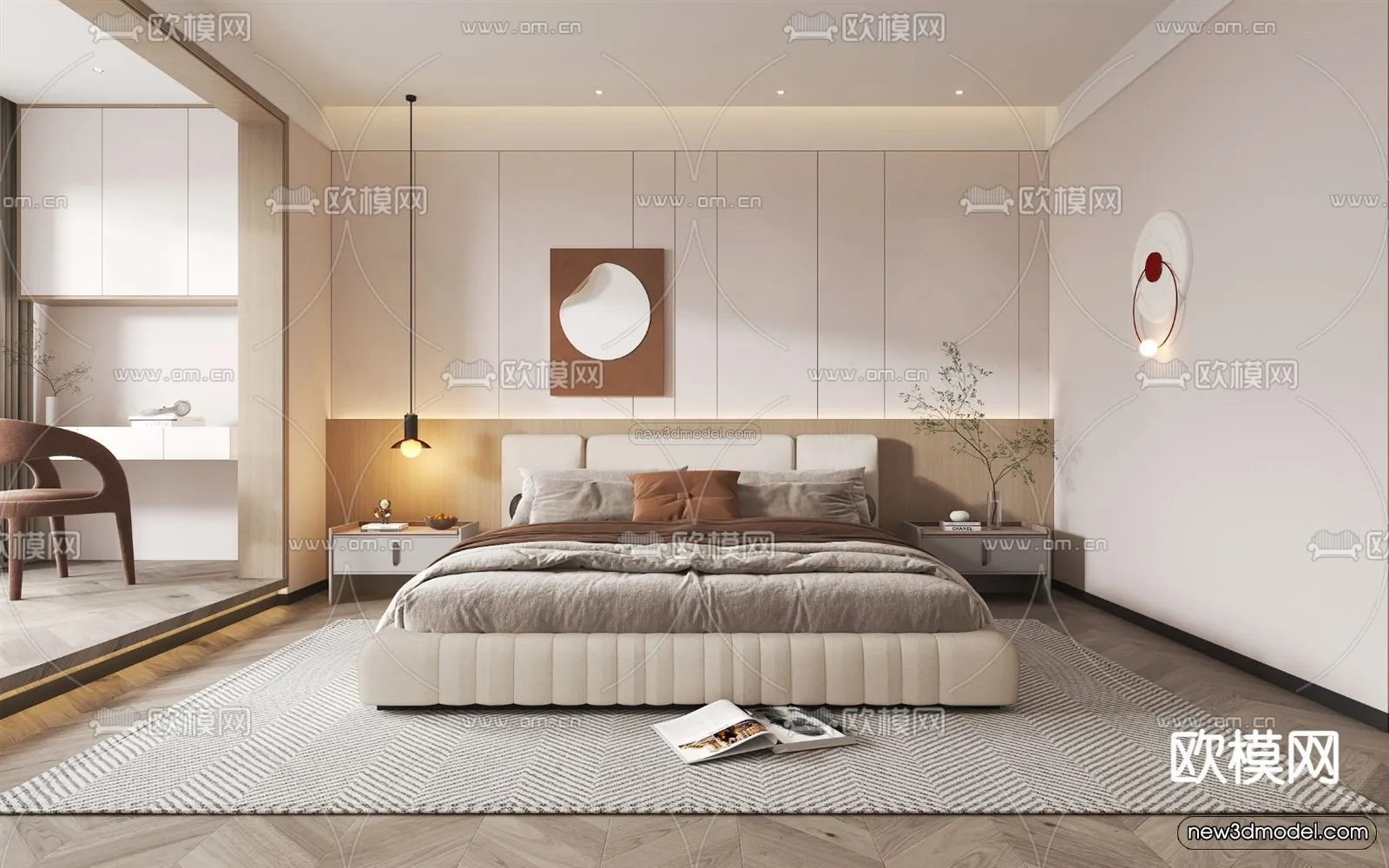 Cream Style Interior 3D Blocks - Bedroom 3D Model - 213