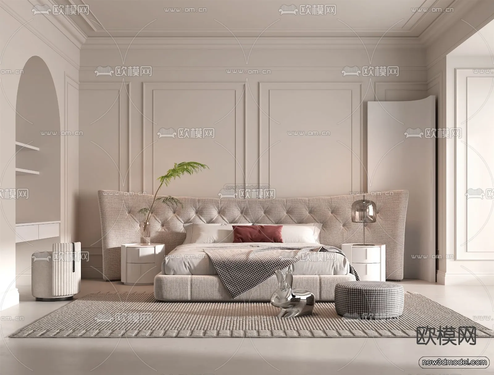 Cream Style Interior 3D Blocks - Bedroom 3D Model - 214