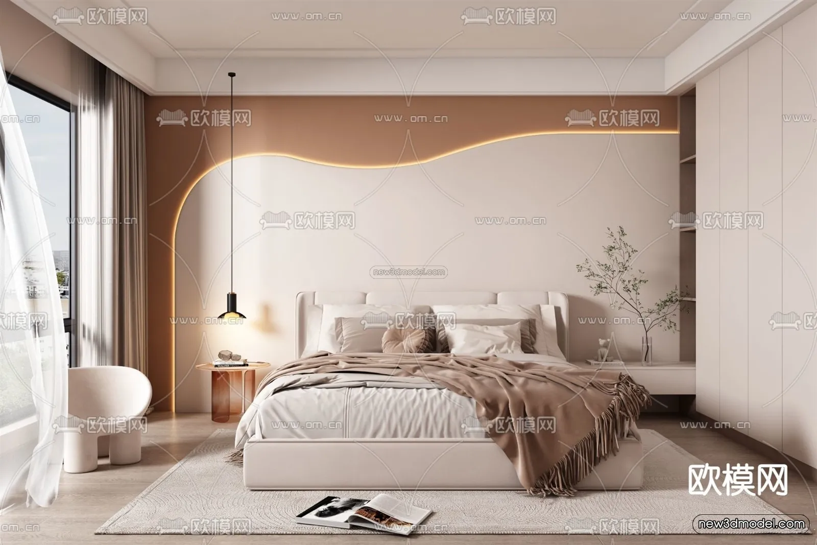 Cream Style Interior 3D Blocks - Bedroom 3D Model - 217