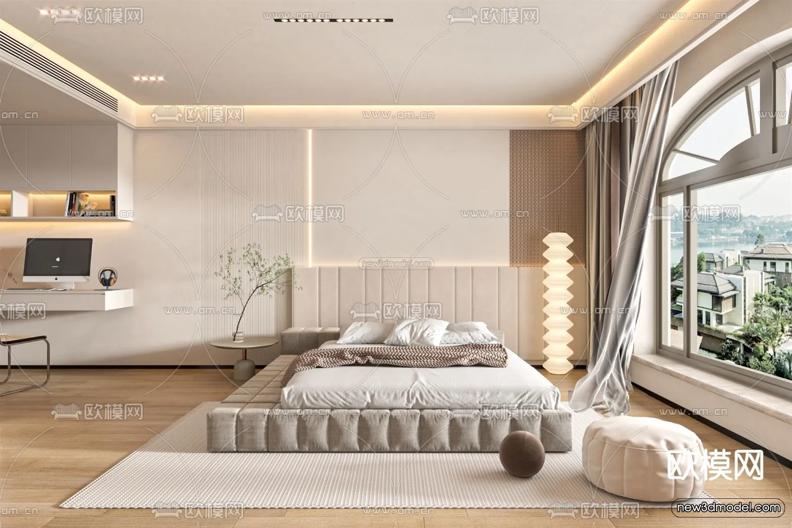 Cream Style Interior 3D Blocks - Bedroom 3D Model - 218