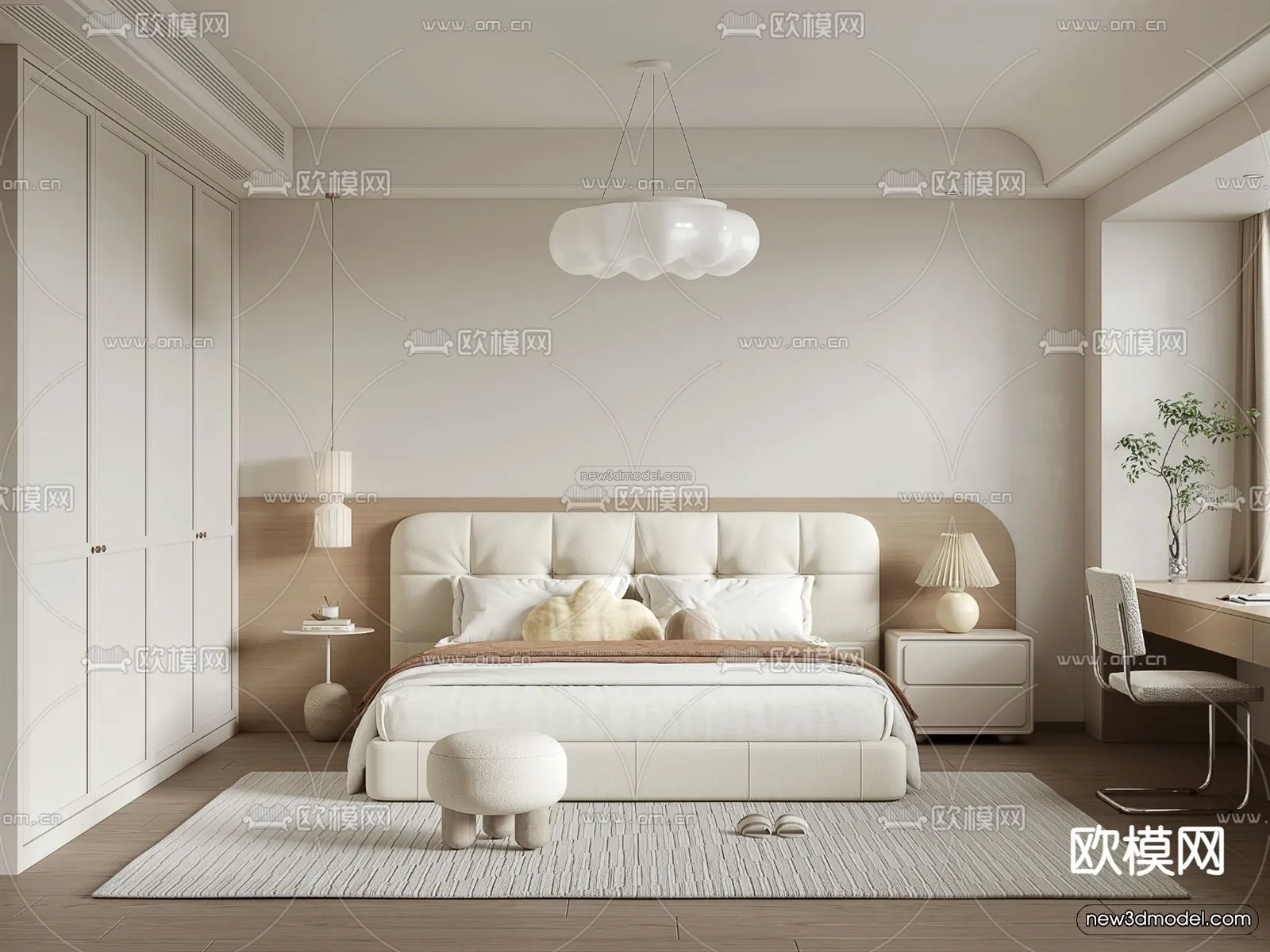 Cream Style Interior 3D Blocks - Bedroom 3D Model - 219