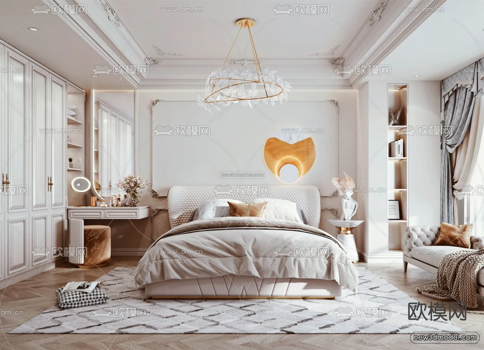 Cream Style Interior 3D Blocks - Bedroom 3D Model - 225