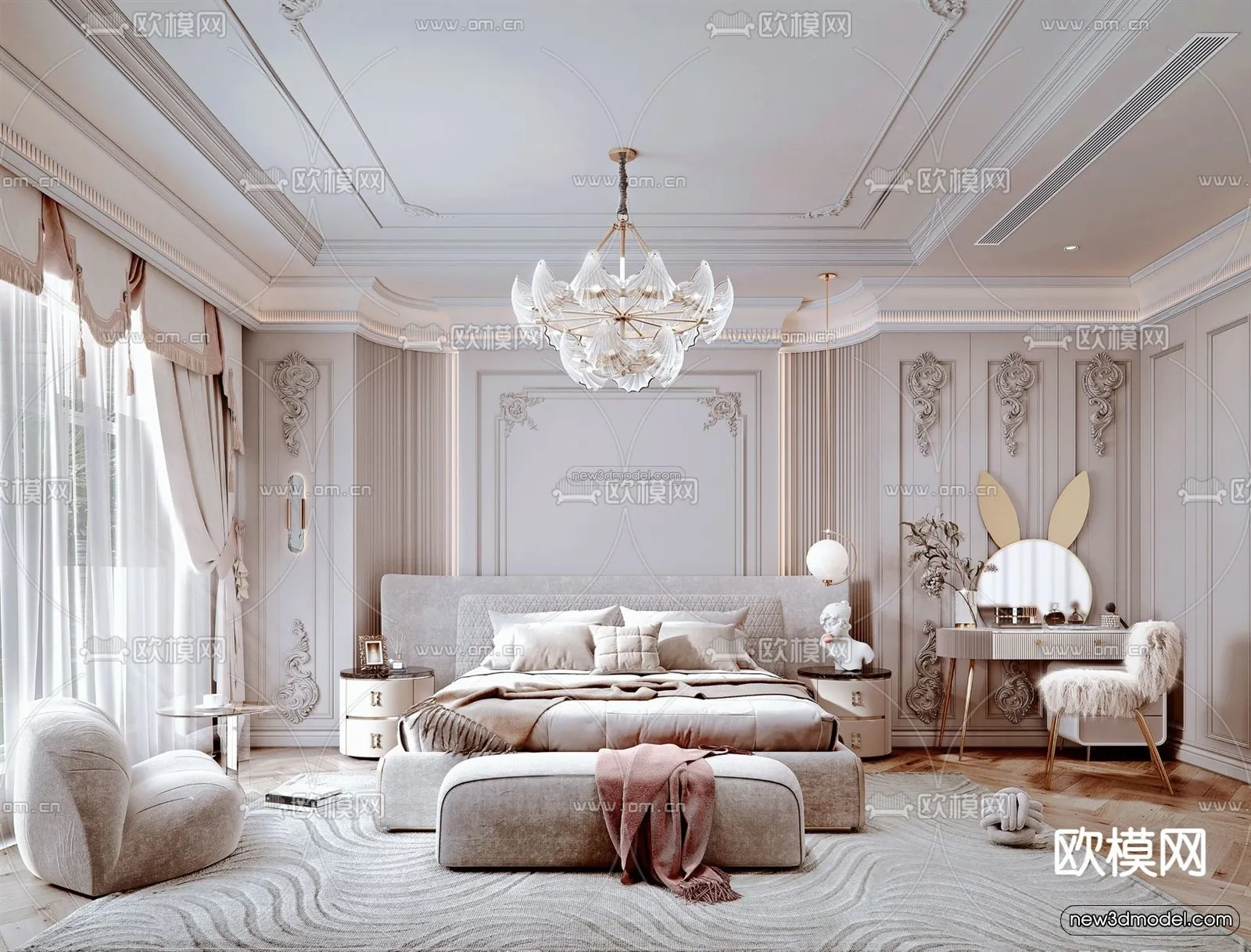 Cream Style Interior 3D Blocks - Bedroom 3D Model - 226