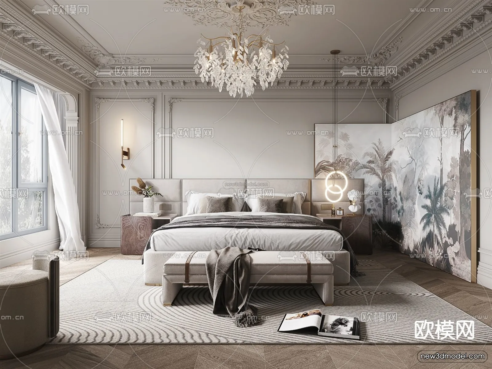 Cream Style Interior 3D Blocks - Bedroom 3D Model - 227