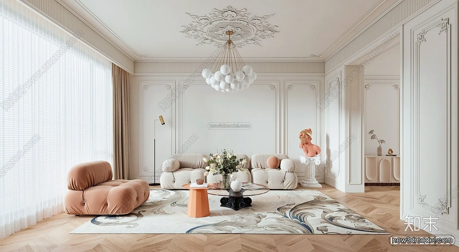 Cream Style Interior 3D Blocks - Bedroom 3D Model - 232