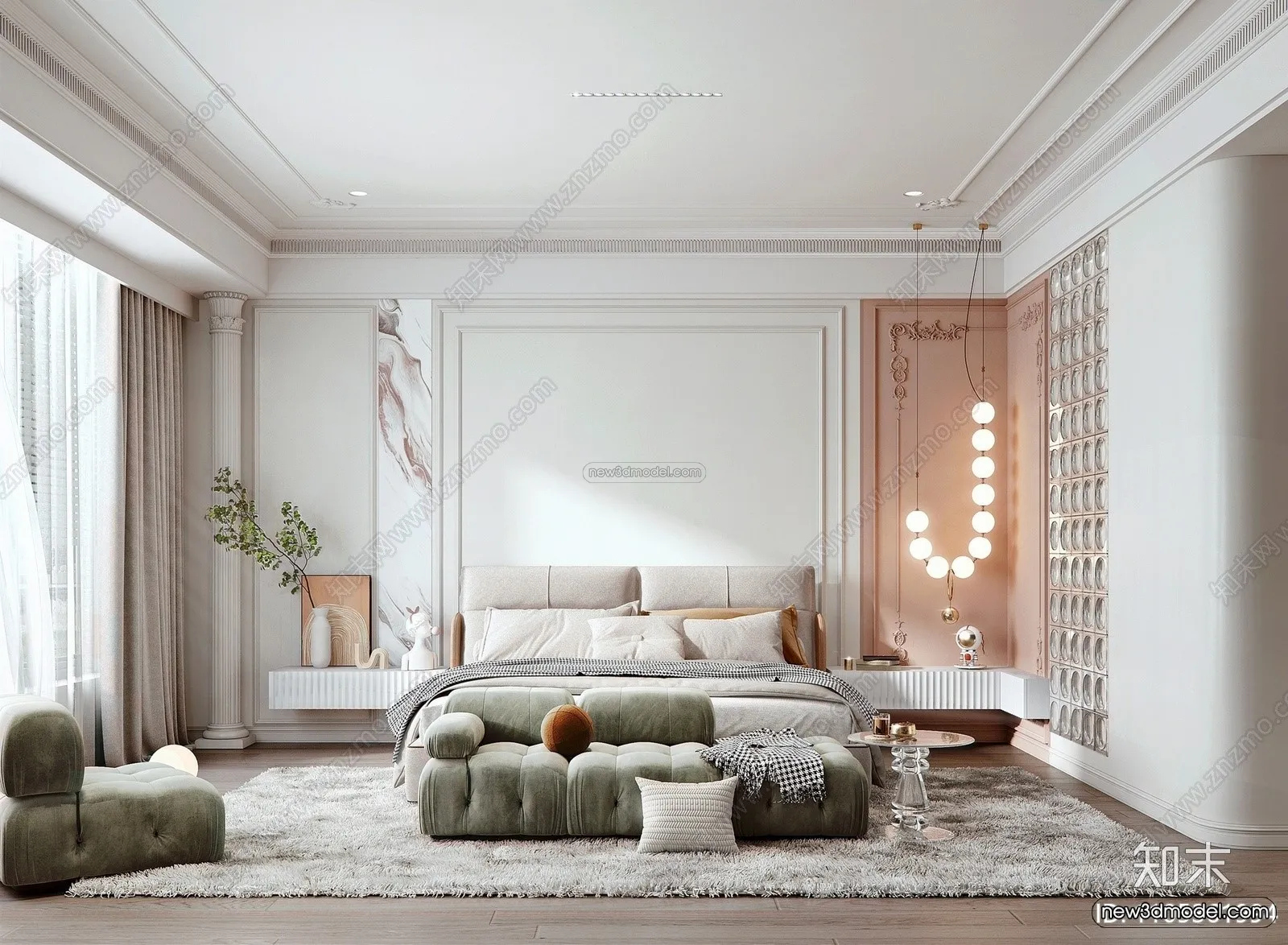 Cream Style Interior 3D Blocks - Bedroom 3D Model - 233