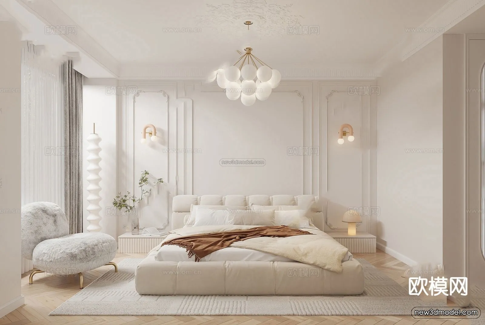 Cream Style Interior 3D Blocks - Bedroom 3D Model - 236