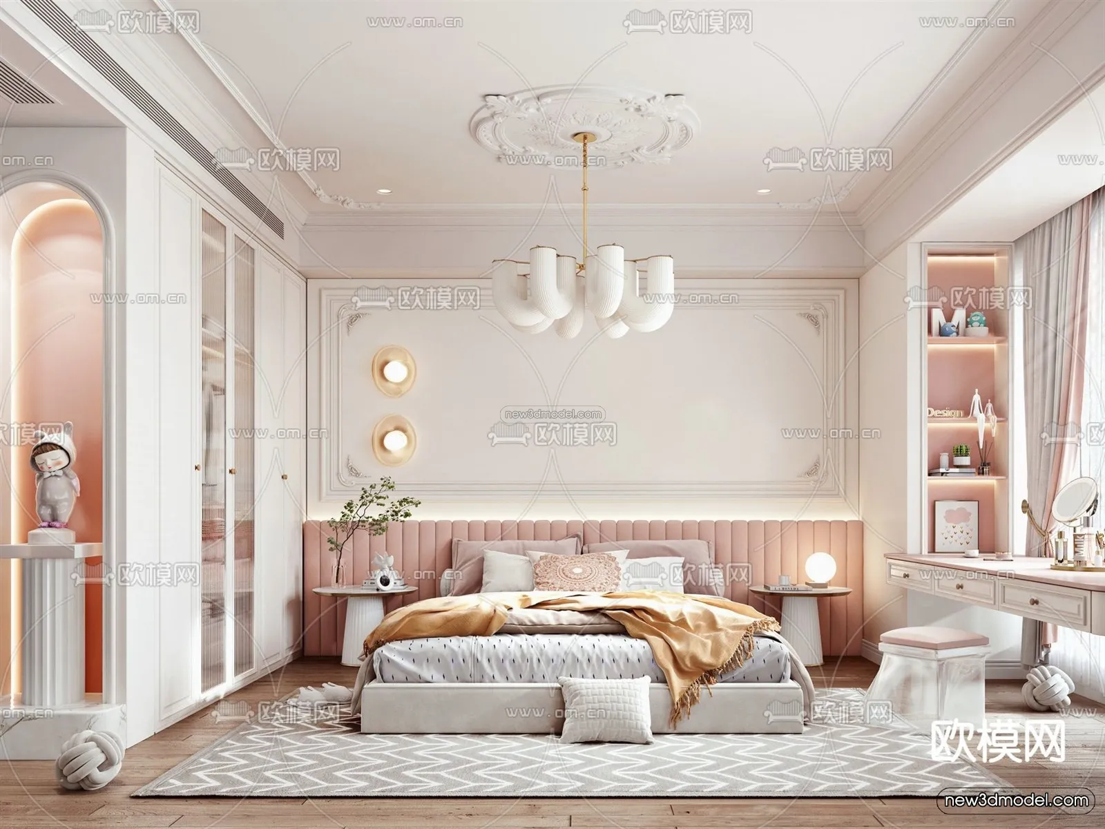 Cream Style Interior 3D Blocks - Bedroom 3D Model - 237