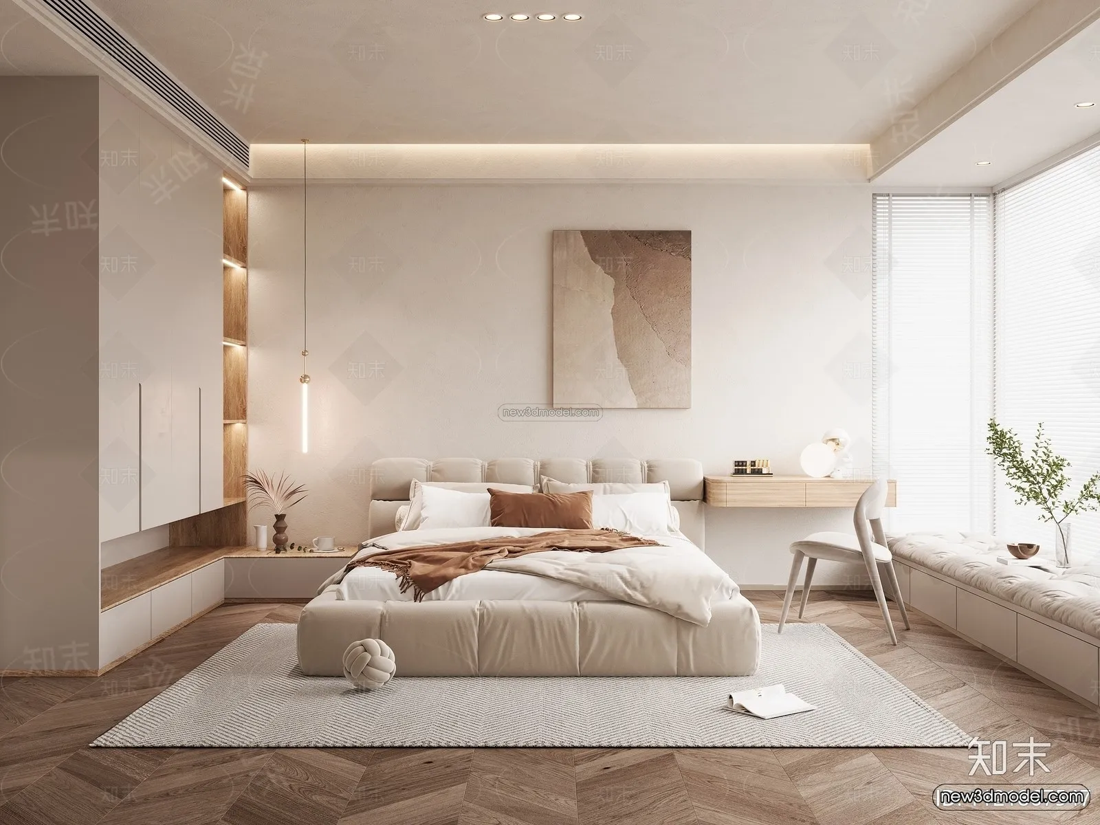 Cream Style Interior 3D Blocks - Bedroom 3D Model - 238