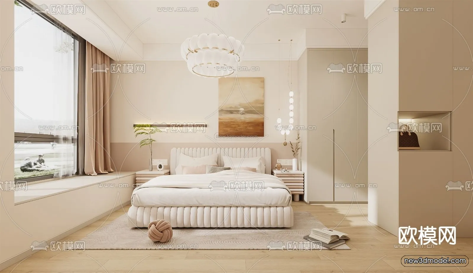 Cream Style Interior 3D Blocks - Bedroom 3D Model - 241