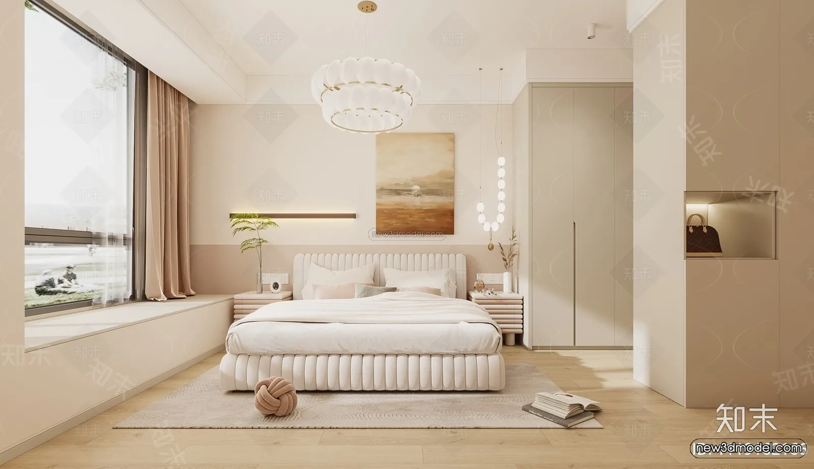 Cream Style Interior 3D Blocks - Bedroom 3D Model - 242
