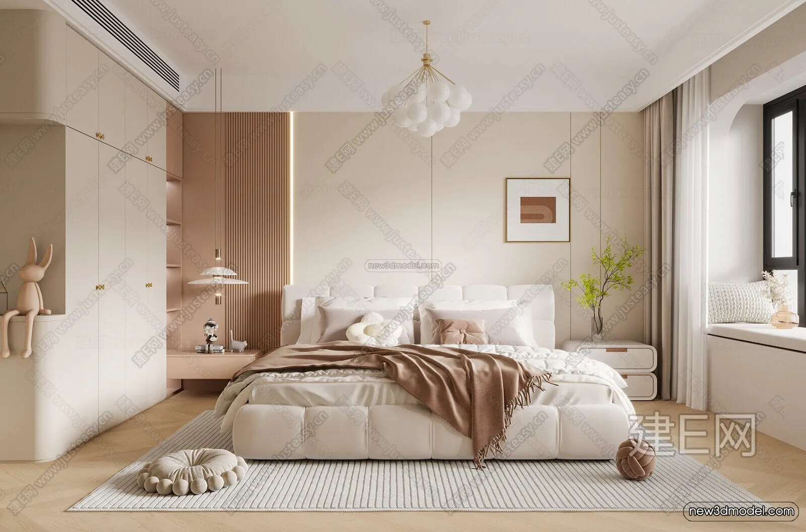 Cream Style Interior 3D Blocks - Bedroom 3D Model - 243