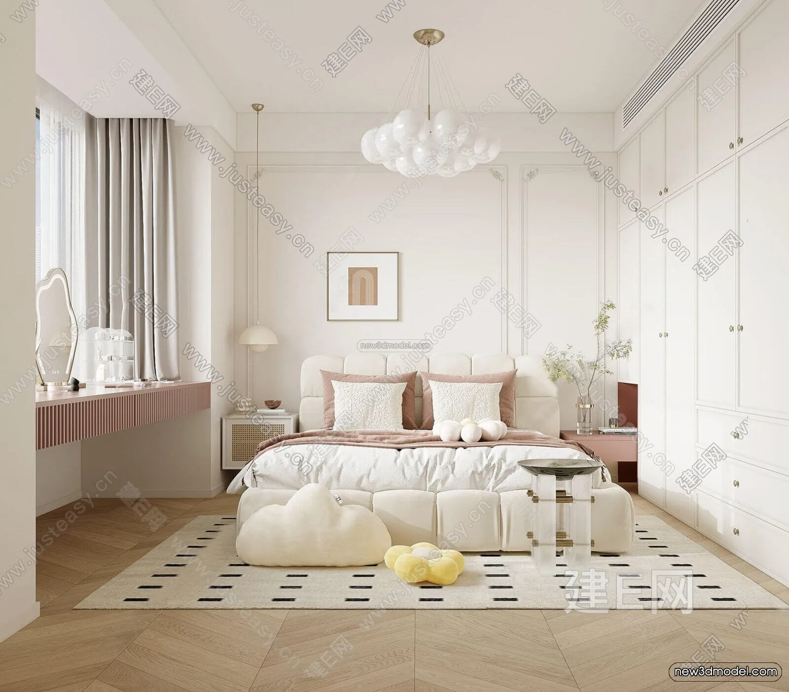 Cream Style Interior 3D Blocks - Bedroom 3D Model - 244