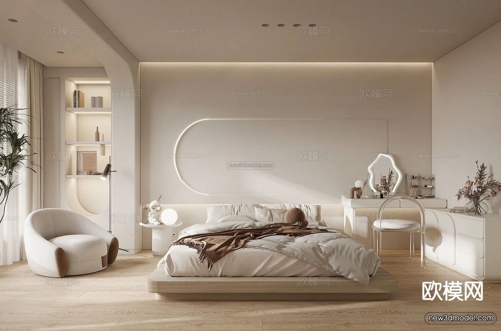 Cream Style Interior 3D Blocks - Bedroom 3D Model - 245