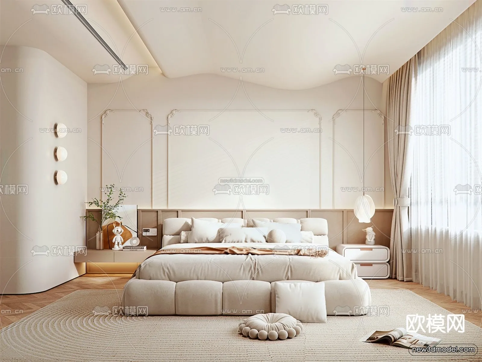 Cream Style Interior 3D Blocks - Bedroom 3D Model - 248