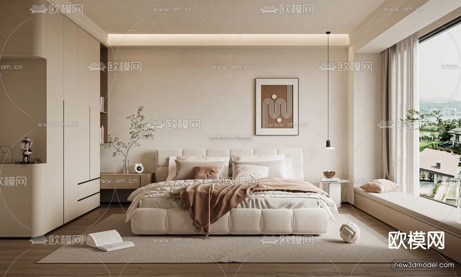 Cream Style Interior 3D Blocks - Bedroom 3D Model - 249