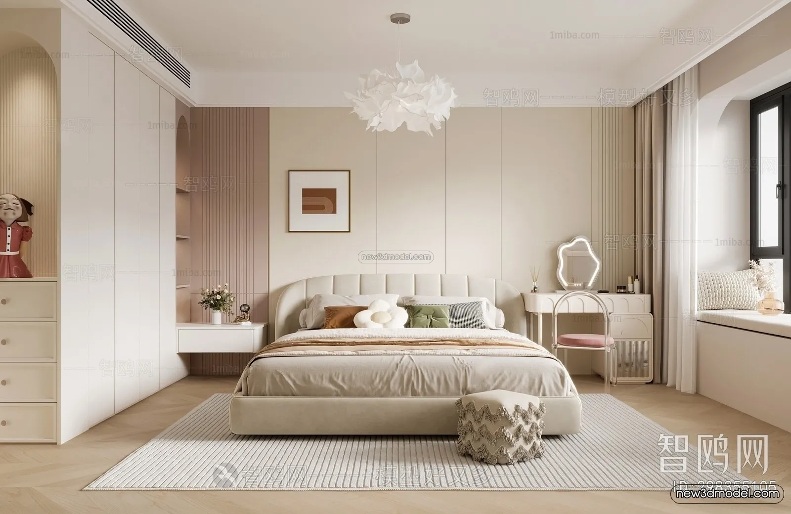 Cream Style Interior 3D Blocks - Bedroom 3D Model - 250