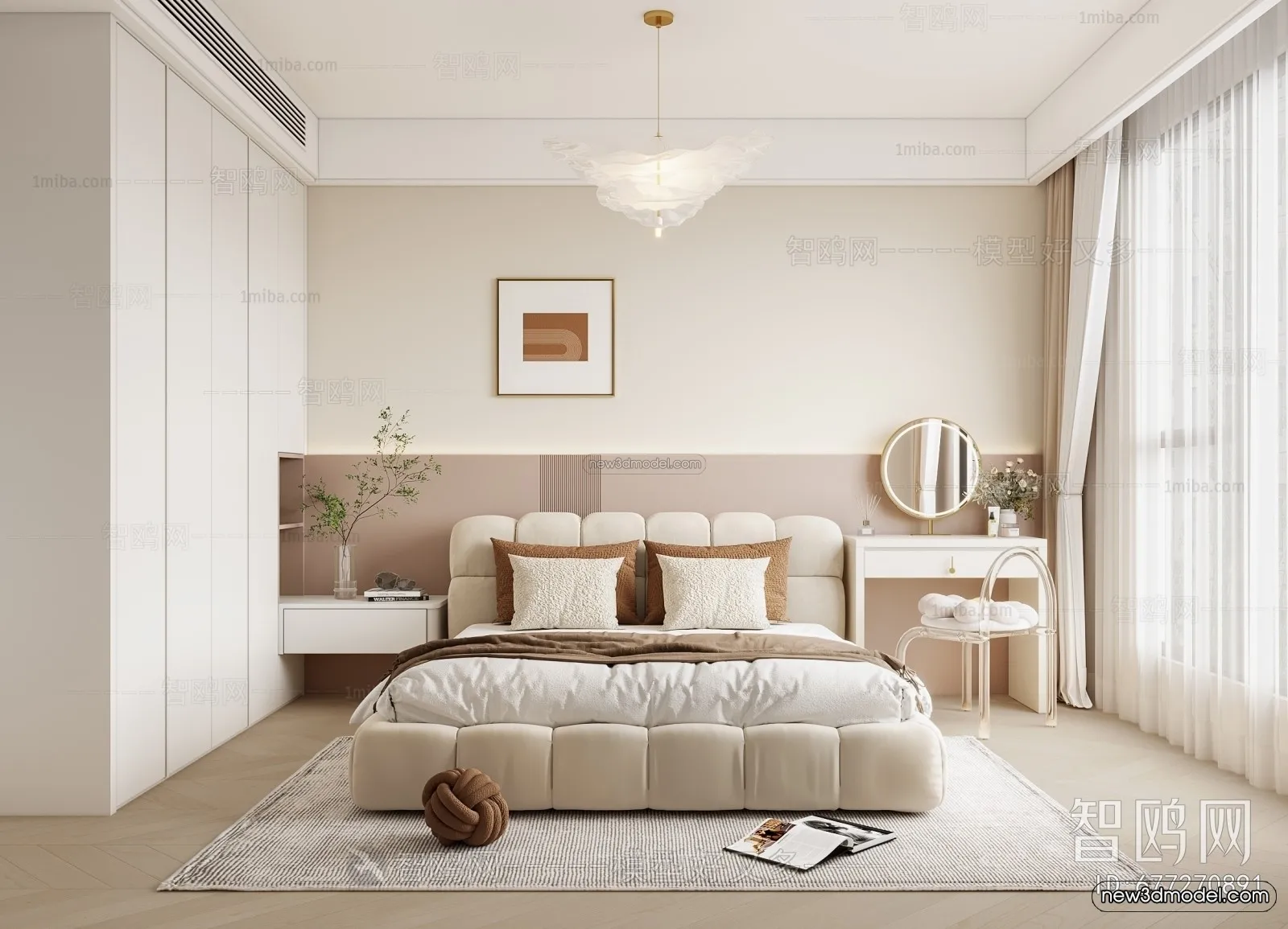 Cream Style Interior 3D Blocks - Bedroom 3D Model - 253